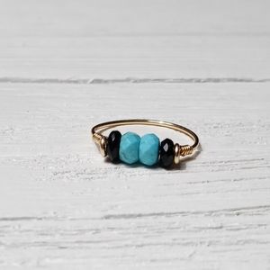 Gold Turquoise Onyx wire wrapped ring